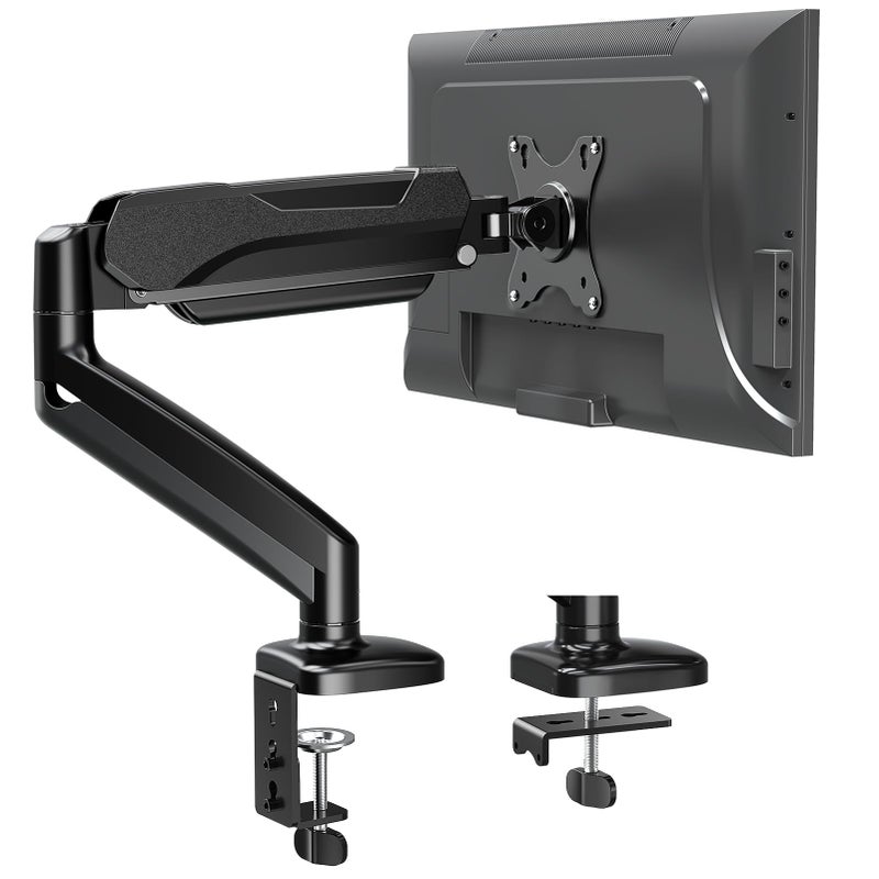 MOUNTUP Single Monitor Desk Mount Holds Screen up to 32 inch, Height Adjustable Monitor Arm, Computer Monitors Stand with Clamp/Grommet Mounting Base, VESA Mounts Fit 4.4-17.6lbs Computer, Black - Image 1